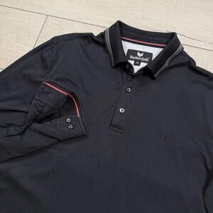 Buttercloth Black Long Sleeve Polo Shirt Sz M Cotton Contrast Collar AOP Stretch